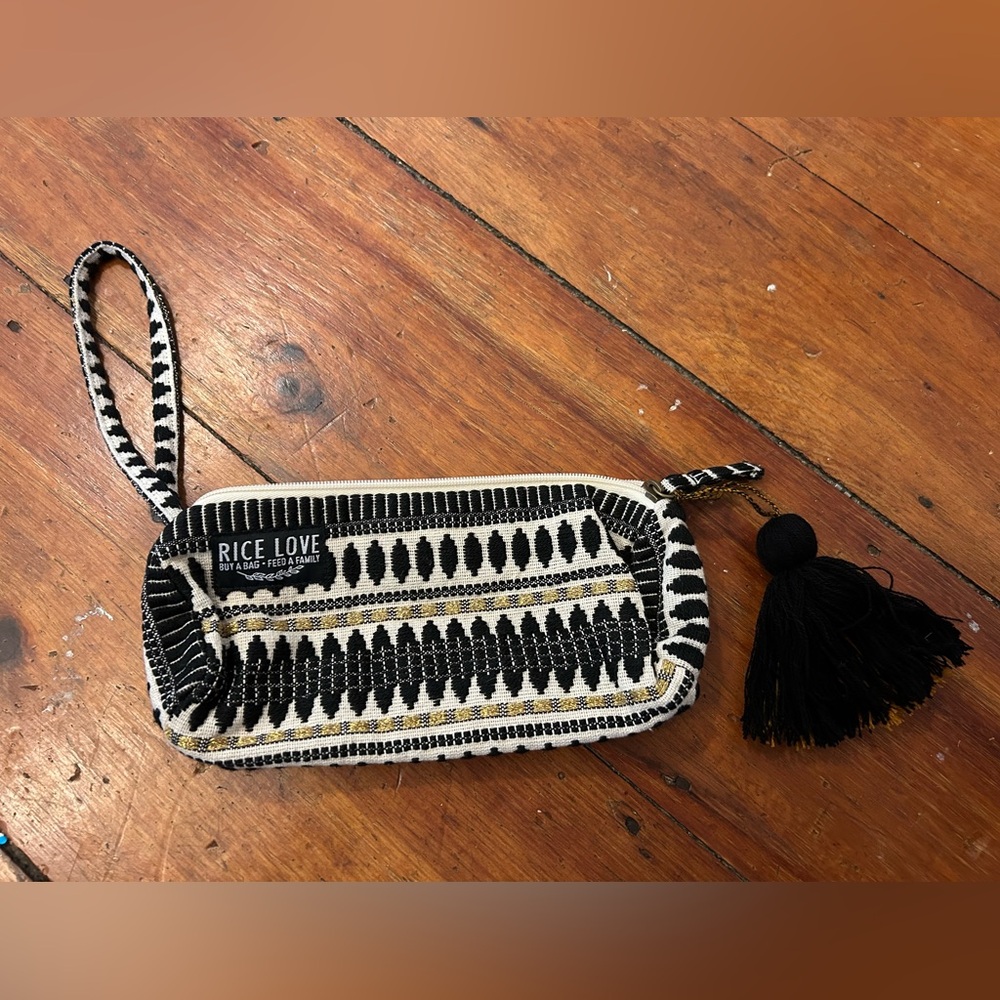 Black & cream Rice Love clutch/wristlet